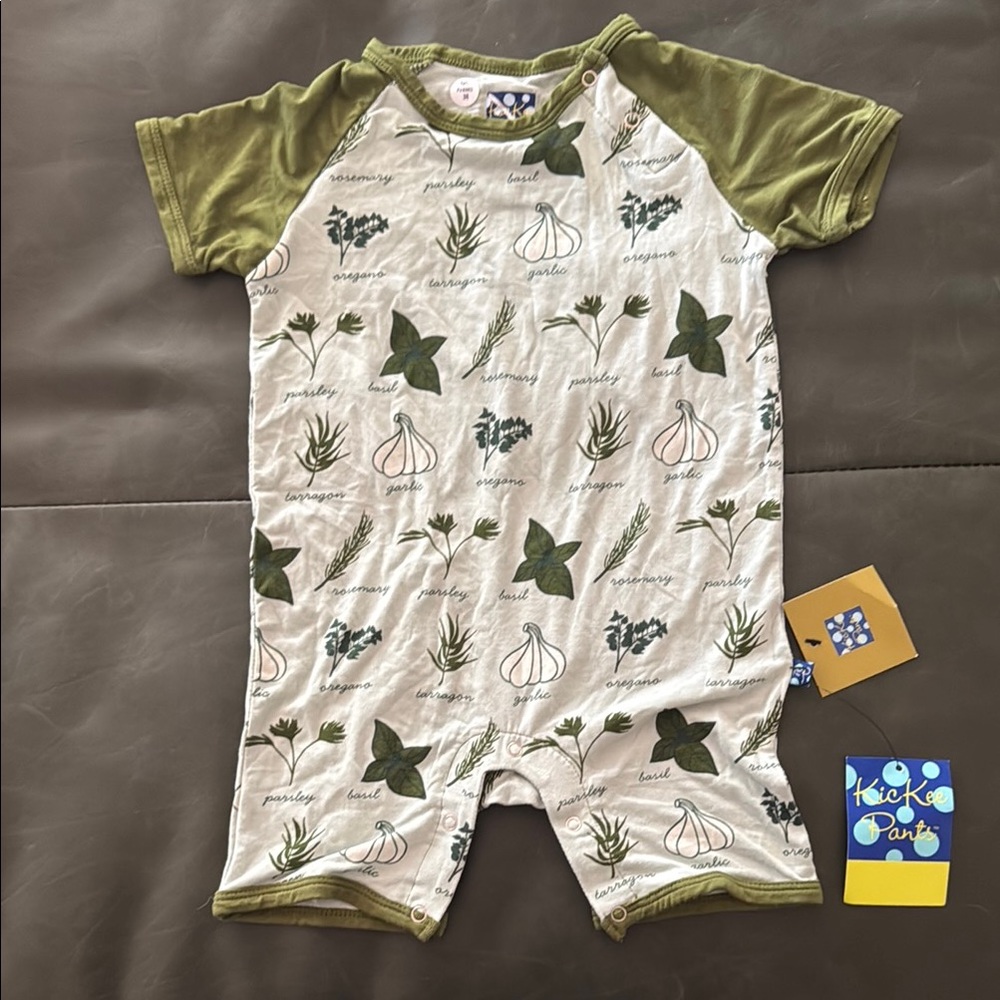Kickee Pants Olive and Cream Nature Print Romper